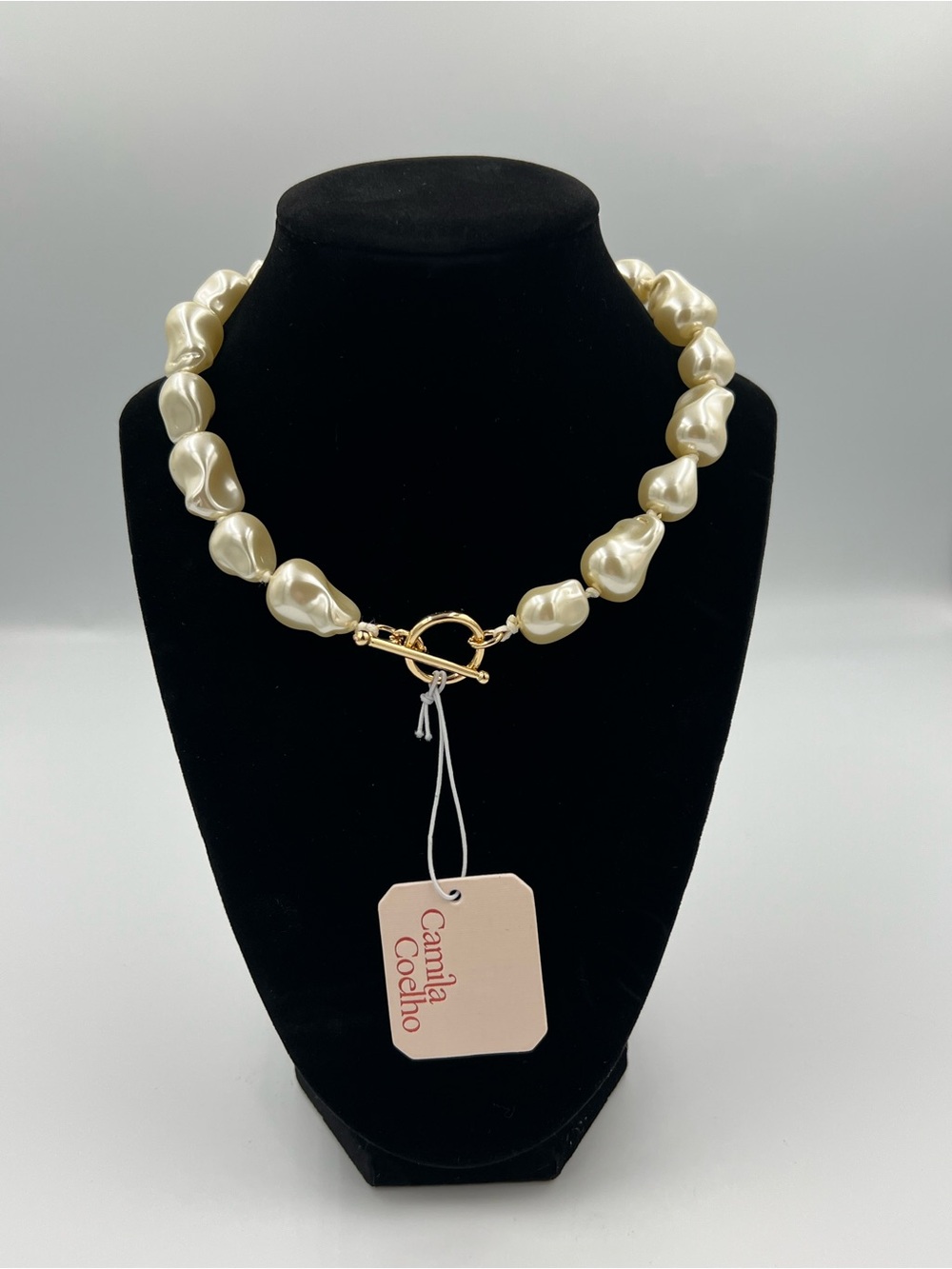 Camila Coelho Baroque Glass Pearl Chocker Necklace Gold-tone Toggle NWT